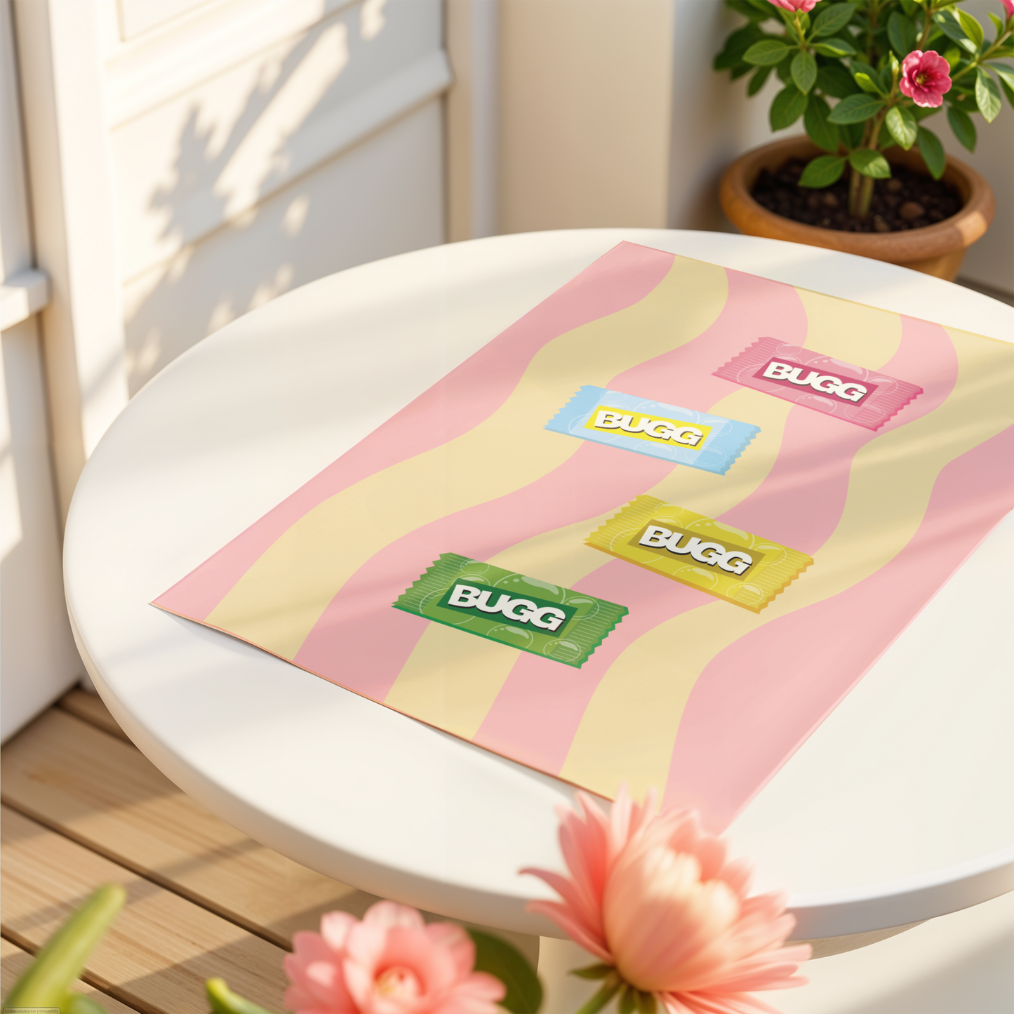 Plakat BUGG rosa og gul
