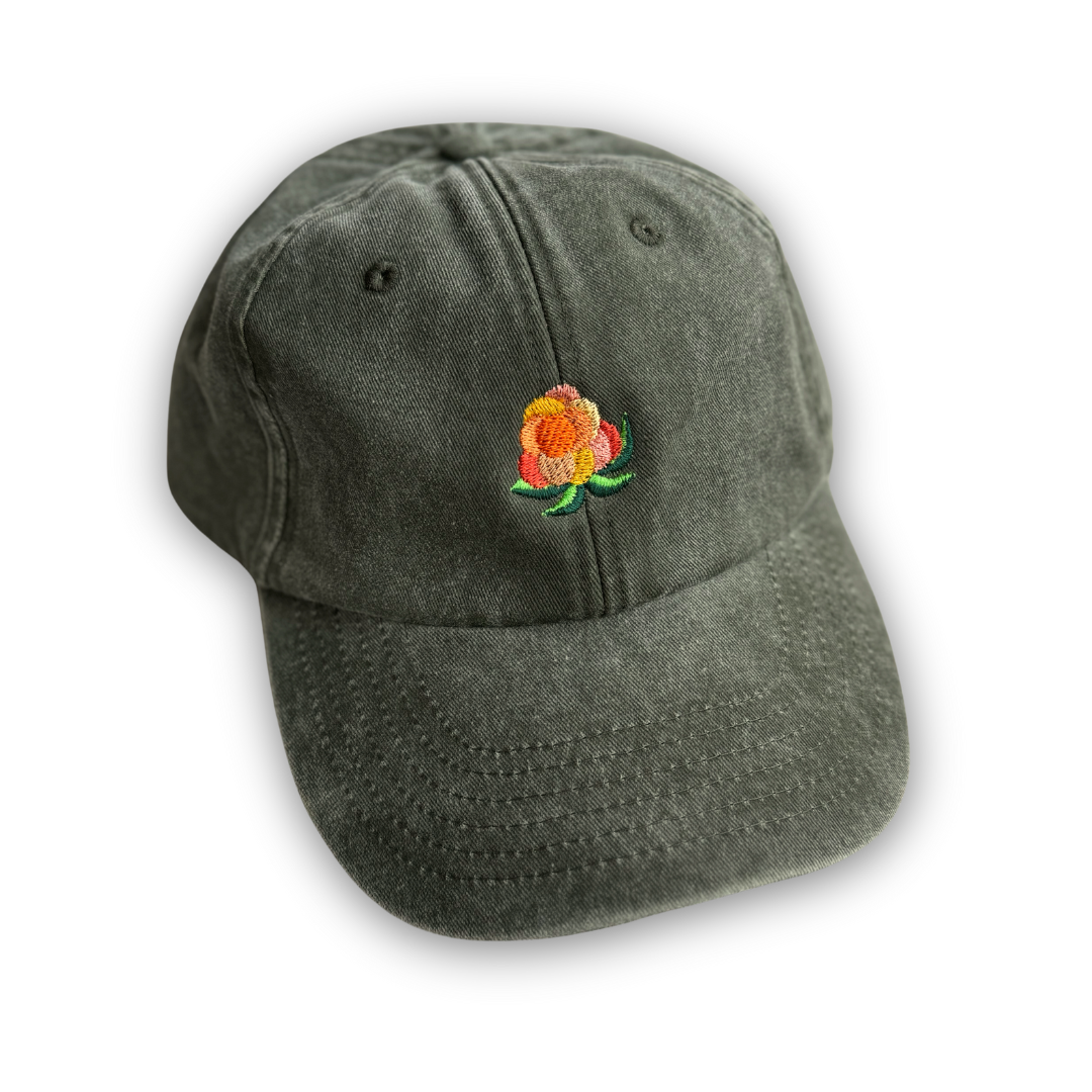 Oliven-grønn vintage caps i 100% bomull med brodert multemotiv fra Holloi