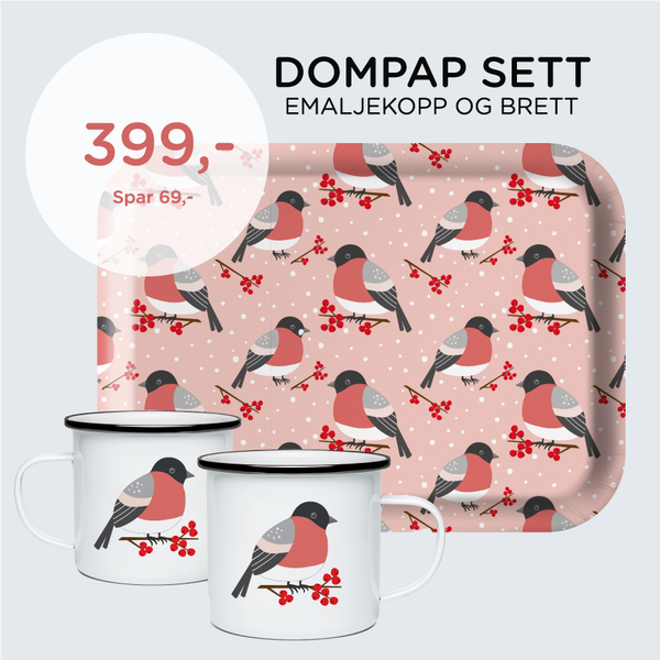 Dompapsett med brett og 1 kopp rosa