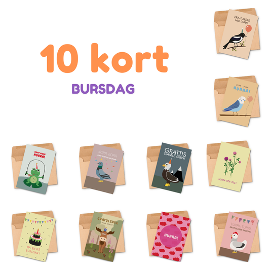 Kortpakke med 10 kort: Bursdag!