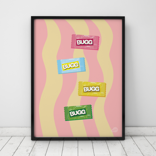 Plakat BUGG rosa og gul