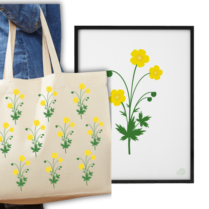 Sett med Tøyveske og Plakat Smørblomst
