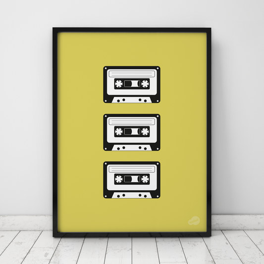 Retro plakat med kassett-motiv, nostalgisk musikk-kunst og stilren veggdekor fra Hollo